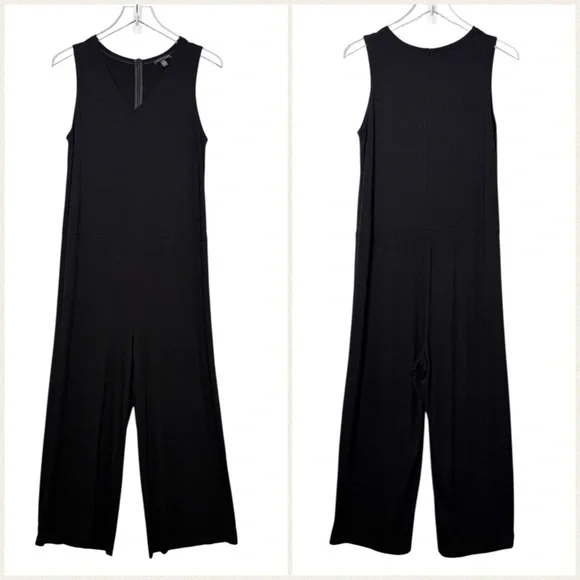 Eileen Fisher Classic Black Knit Women’s Wide Leg Lagenlook Jumpsuit Sz XS - Picture 2 of 15